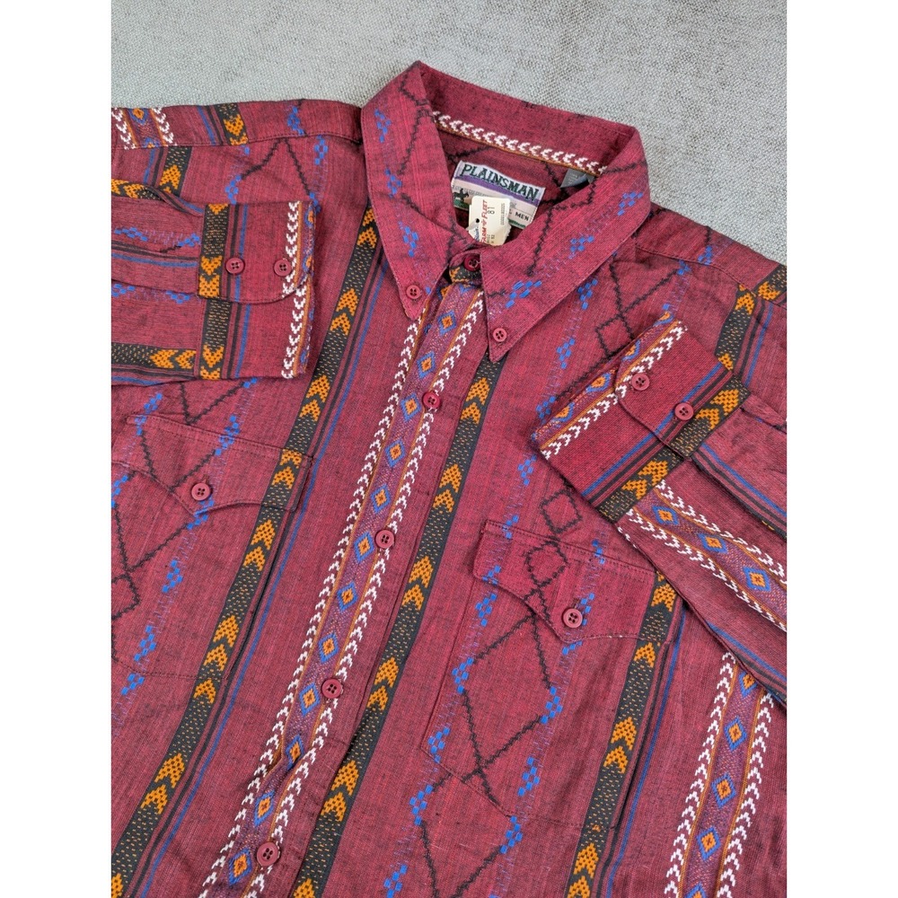 NWT Plainsman Shirt Mens XLT Red Western Aztec Embroidered Long Button Vintage